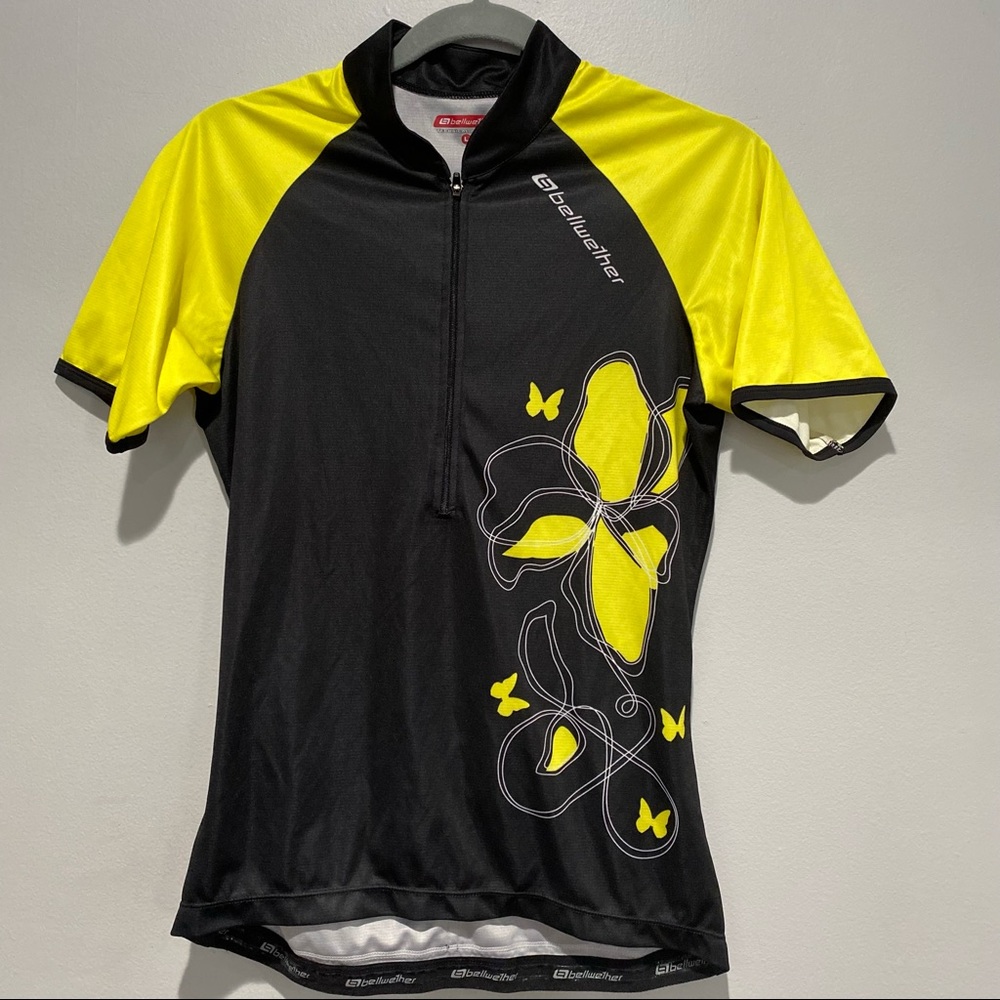 Bellwether Technical Apparel Cycling Jersey Yellow Black Flower Butterfly Large